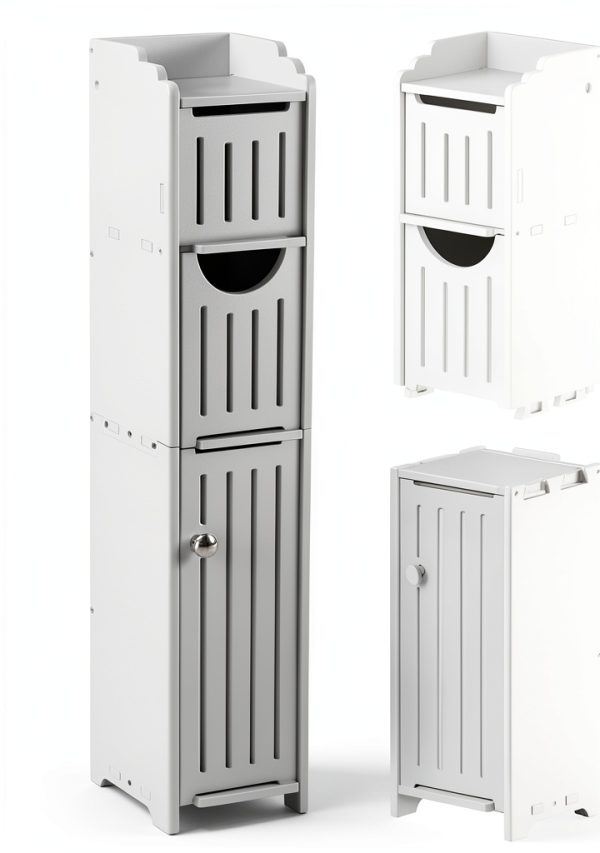 AOJEZOR Storage Cabinet White Toilet Paper Holder for Mega Rolls-1