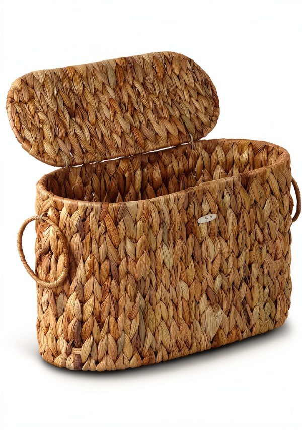 Toilet Paper Storage Basket efluky Water Hyacinth Slim Holder with Lid-0