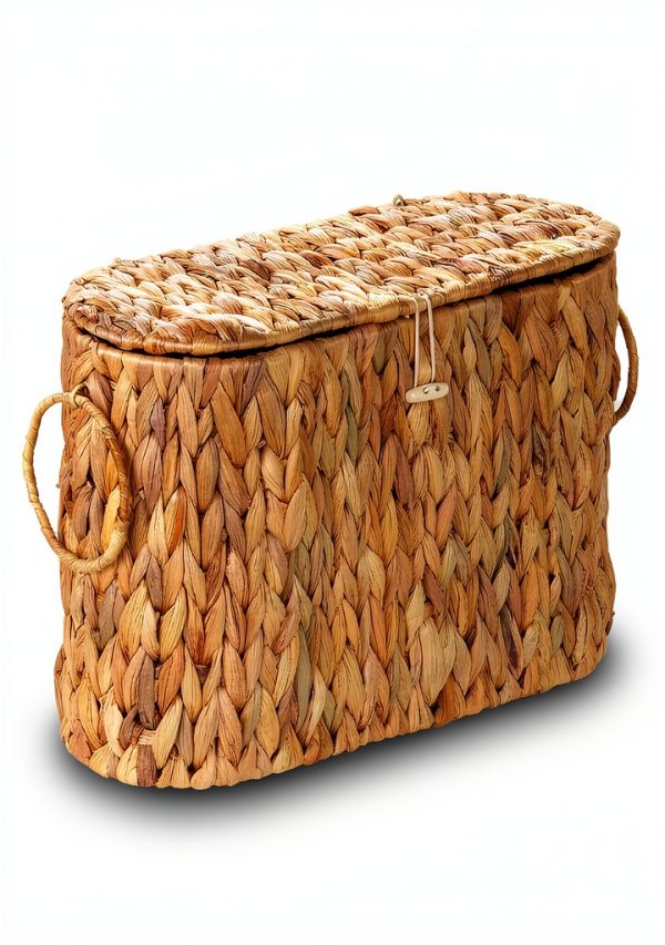 Toilet Paper Storage Basket efluky Water Hyacinth Slim Holder with Lid-1